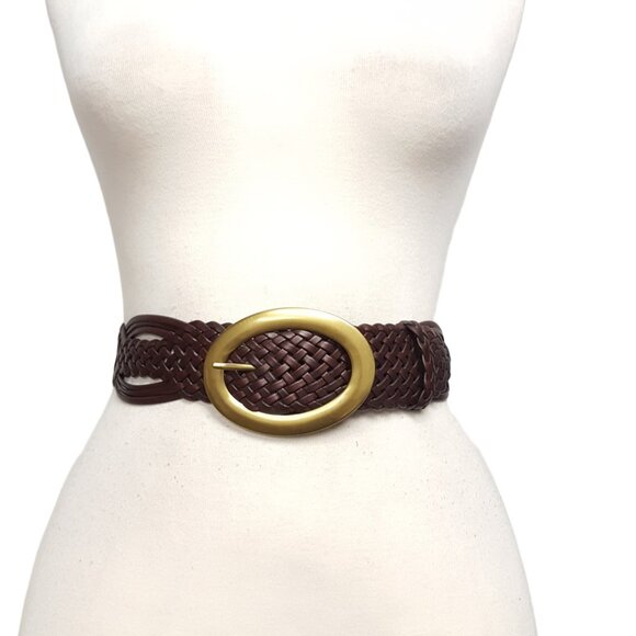 Hand Braided Leather Belt with Oval Brass Buckle